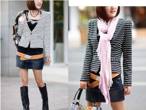 "Autumn Special" Stunning Stripe Crop Jacket with pockets  Size : 30/32 (white only)